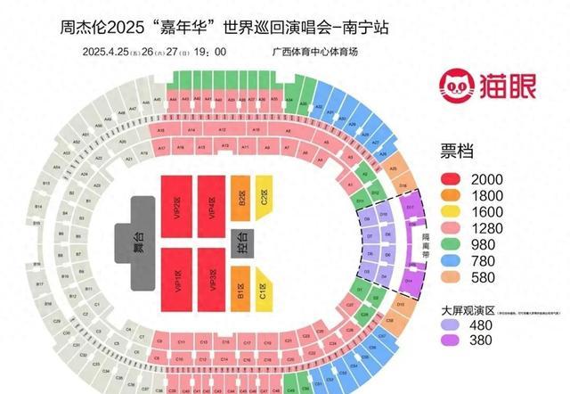 周杰伦演唱会大屏观演区引争议 480元票只能看大屏